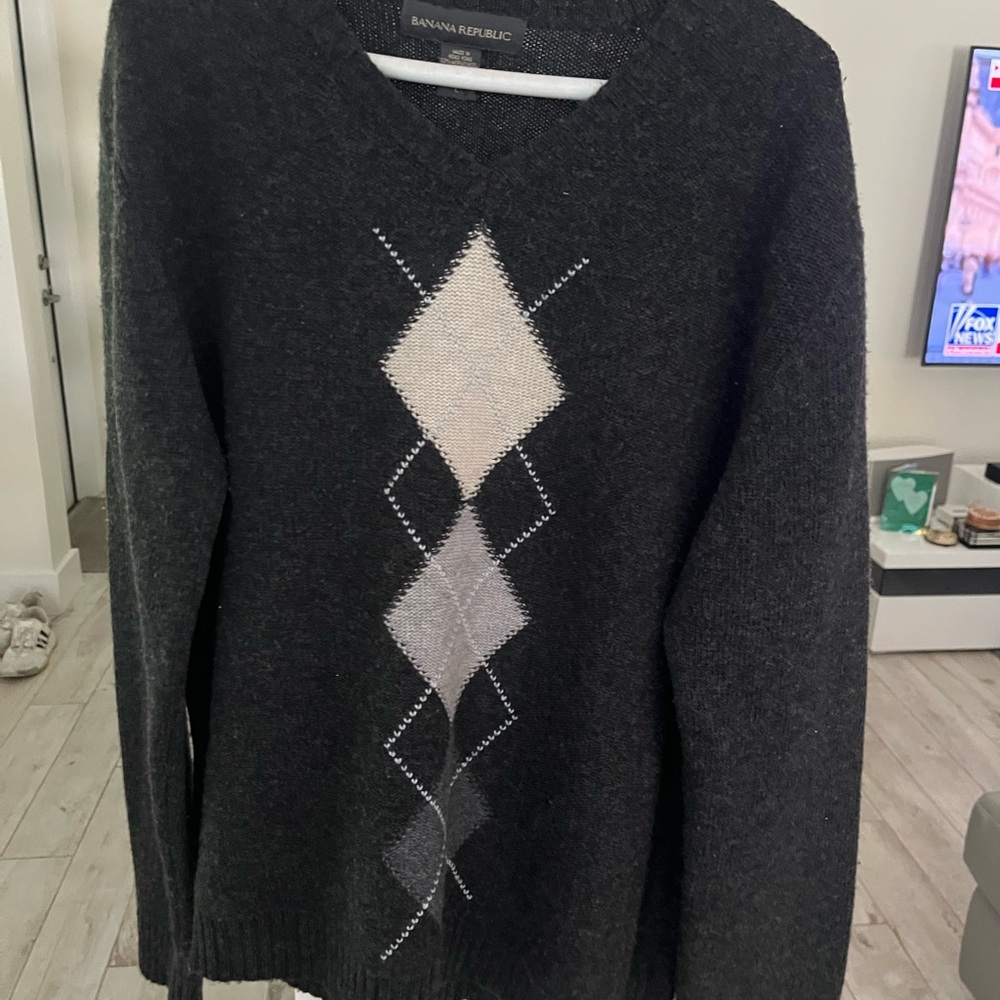 Banana Republic Dark Gray Argyle Knit Sweater